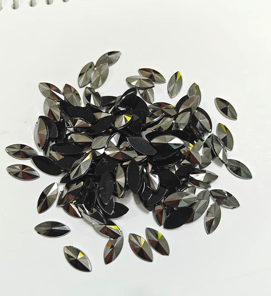 Rhinestone - Marquise (Large 7x15mm) | Metallic Black