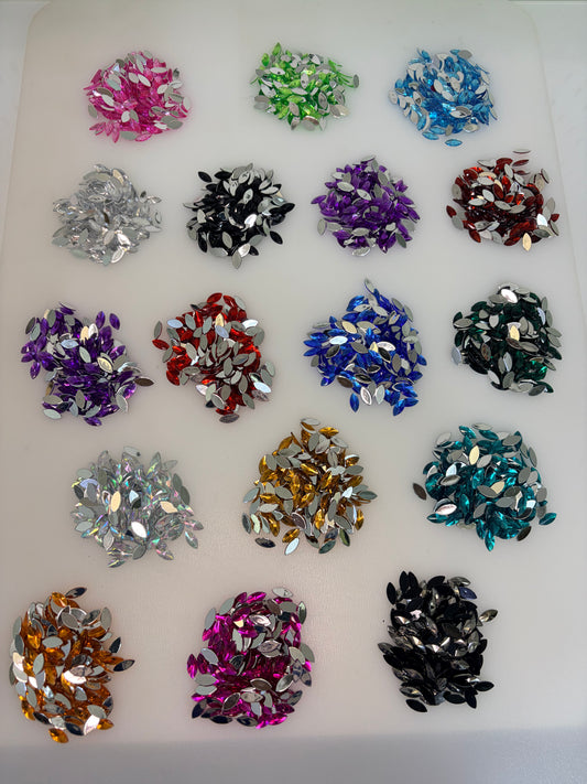 Premium Acrylic Flatback Rhinestone Combo (17 Colours, Marquise large 7x15mm)