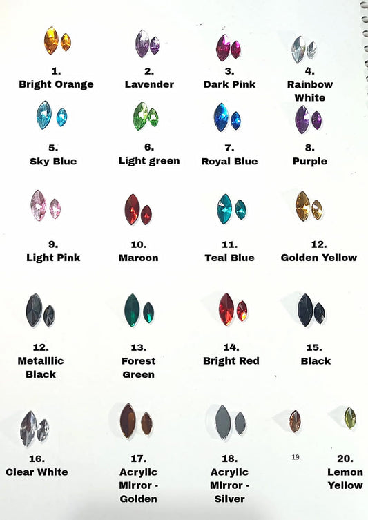 Premium Acrylic Flatback Rhinestone Combo (17 Colours, Marquise large 7x15mm)
